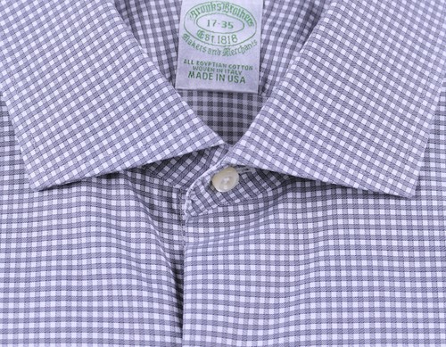Brooks Brothers USA Made Egyptian Cotton Gray Check Spread Collar Dress Shirt 17 - Picture 3 of 7