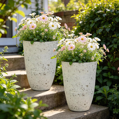 Set of 2 Autodaya 19.5'' Country White Resin Tall Planters for Indoor/Outdoor Use
