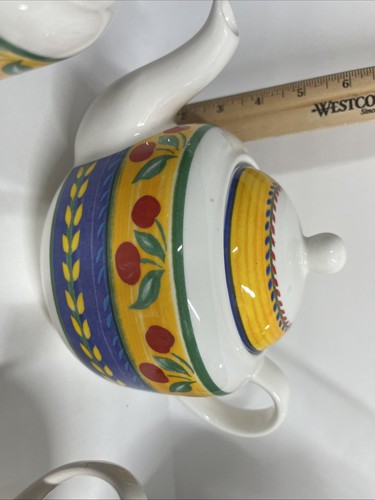 Vista Alegre Cherry Pattern Tea Pitcher, Cream And Sugar Made In Portugal - Picture 10 of 12