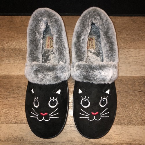 Skechers Bob's Too Cozy Cat Slippers Black Size 10 Memory Foam EUC Like Knew - Picture 4 of 16