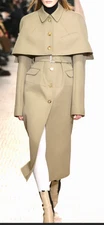New Nina Ricci Runway Convertible Khaki Cape Jacket Trench Coat US 4 6 / FR 38