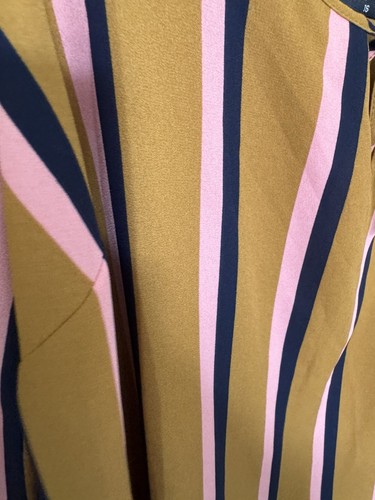 Ladies Woman's Pink Black Mustard Striped Cold Shoulder Top Size 16 - Picture 4 of 5