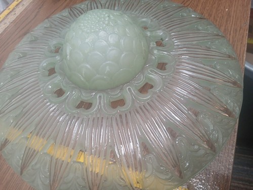 Art deco glass ceiling shade Vintage Jade Green frosted Sunflower 12" Beautiful - Picture 3 of 8