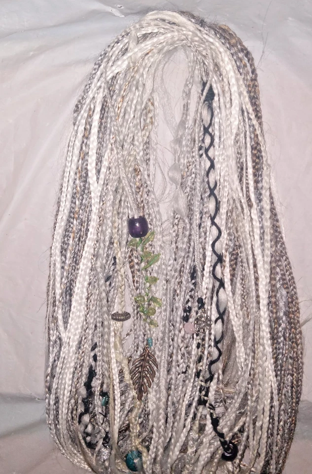 28" DE dreadlocks branco/cinza/loiro sintético Dreads locs/tranças conjunto 55 - Imagem 2 de 4