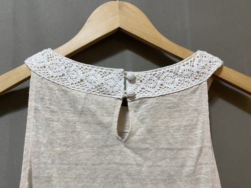 Nuevo con etiquetas Top Rachel Zoe Mujer Sin Mangas Crochet Halter Cuello 100% Lino Talla L Beige - Imagen 6 de 10