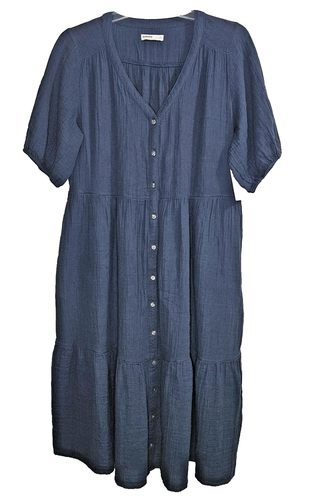 Nuevo con etiquetas Vestido Midi Sonoma Azul Ligero Fluido Gasa Algodón Talla Pequeña XL