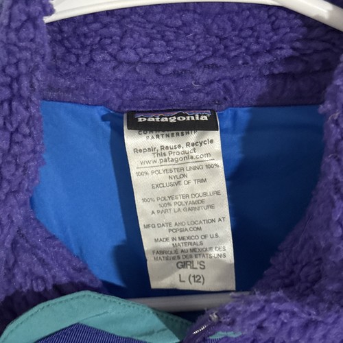 Patagonia Retro X Sherpa Fleece Jacket Girls Size L 12 Purple Blue - Picture 3 of 4