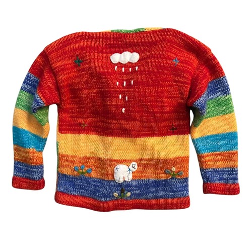 Sisandina Red Multicolor Animals Embroidered Wool Hoodie Sweater Kids Size 2 - Picture 2 of 6