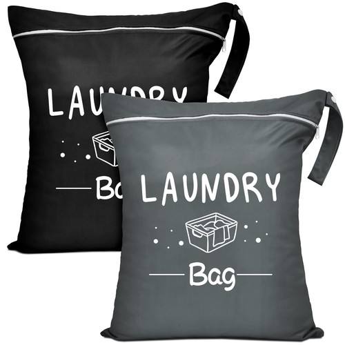 2 Pcs Large Travel Laundry Bag Waterproof Wet Dry Bag Washable Dirty Clothes ...