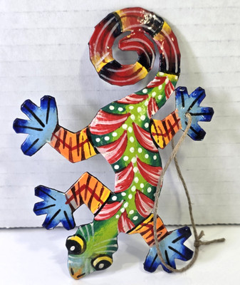 Metal Hand-Painted Lizard Gecko Salamander Ornament 4 1/2''