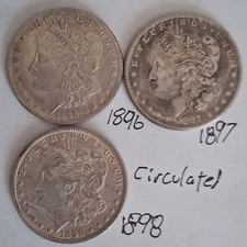 3 MORGAN Silver Dollar US COPY Coins 1896 1897 1898 Circulated Antique Look/Feel