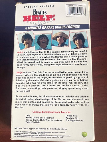 Lot Of 3 Vintage Beatles VHS Tapes 1995 Help, 1995 A Hard Days Night, 1982 TCB - Picture 3 of 7