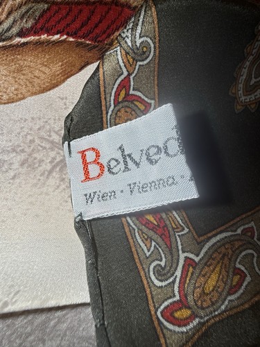 Sciarpa seta vintage Belvedere 34x34 uccellino rosso verde stampa paisley orlo rifinito Austria - Foto 7 di 13