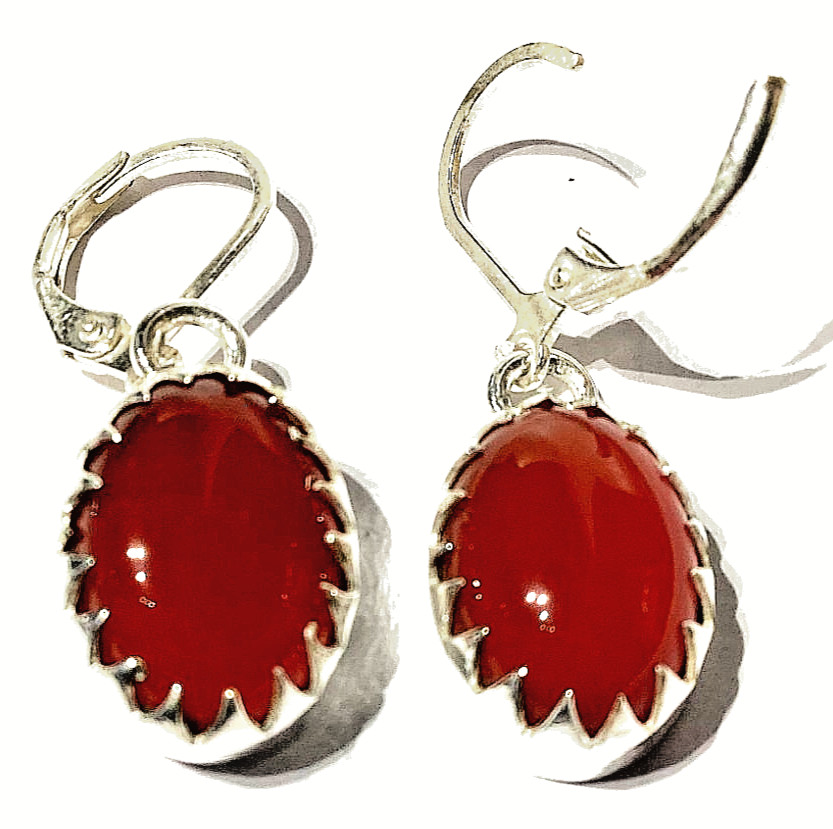 K A R N E O L ROT Edelstein 925 Sterlingsilber Schmuck Ohrringe HANDGEFERT.