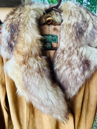 GORGEOUS VTG 70s boho Genuine Lamb Suede Penny Lane Eddie Bauer Trenchcoat SZ M - Picture 2 of 12