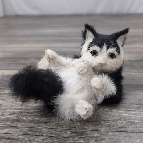 MCM realistische Katze Kätzchen liegend aus echtem Kaninchenfell 7x3" SELTEN China