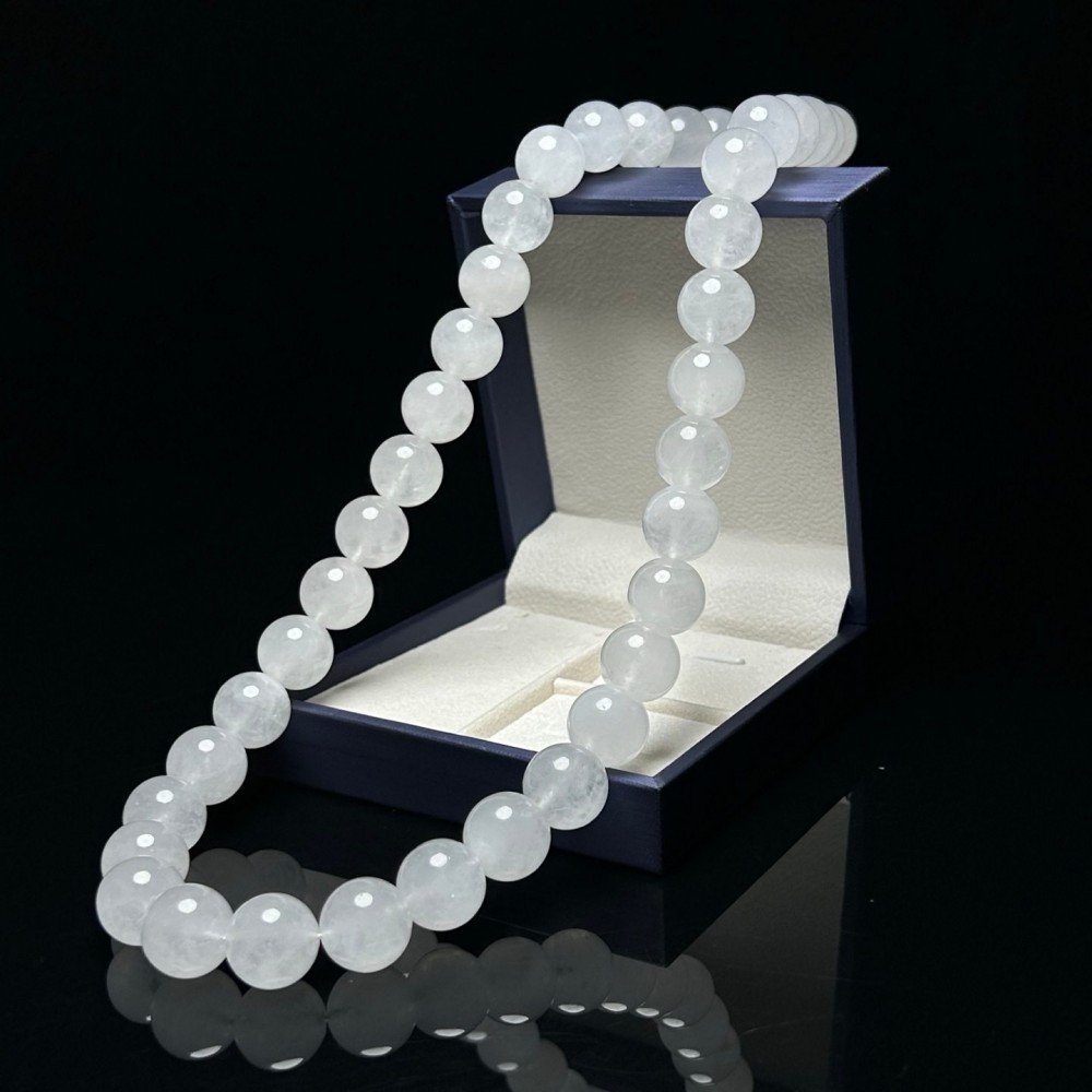 White Jade Beaded Necklace Natural Burmese Jadeite Gemstone Jewelry Gift