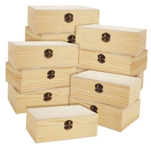 12 Pcs Unfinished Wooden Boxes - 6" 4" 2" Wood Craft Boxes with Hinged Lid,