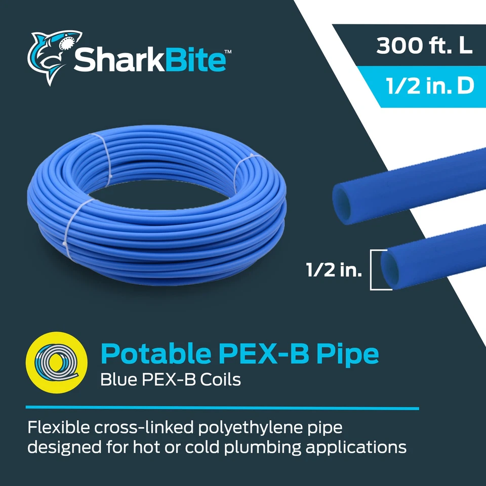 SharkBite PEX B Tubing 1 2 Inch Blue 300ft Coil Flexible Potable Water Pipe - Image 2 of 4