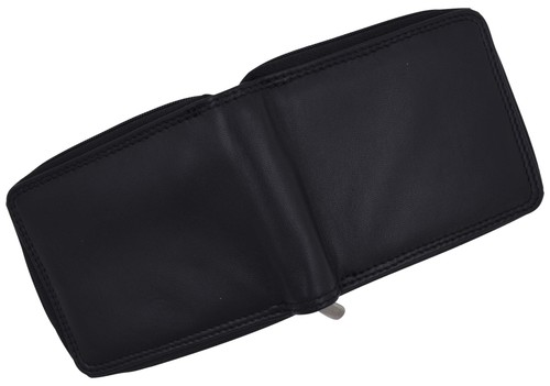 Men's Zipper RFID Blocking Premium Leather Zip-Around ID Bifold Wallet (Black) - Picture 9 of 9