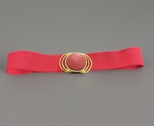 Vintage Women  s Stretch Belt Blue Elastic with Gold Oval Belt Retro Day-Lor