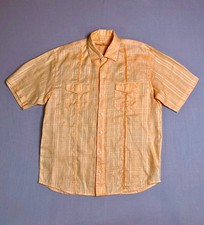 Tommy Bahama Linen Guayabera Shirt M Peach Short Sleeve Beach Cuban Top