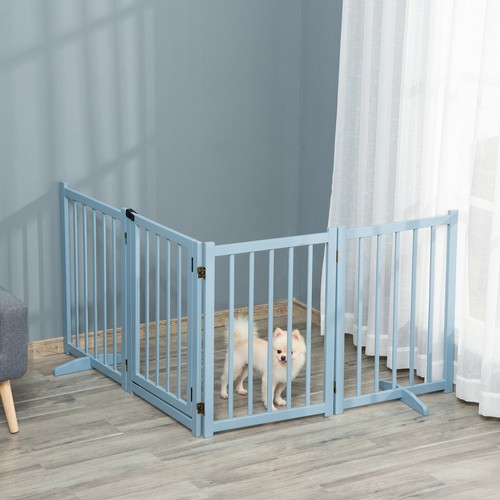 Wooden Foldable Dog Safety Barrier with 4 Panels for Small & Medium Dogs Blue - Picture 9 of 9