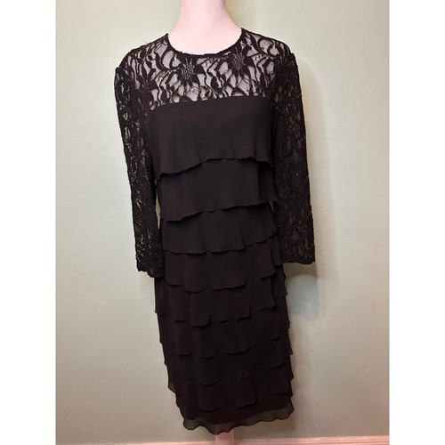 Alex Evenings Dress Size Medium Black Ruffle and Lace