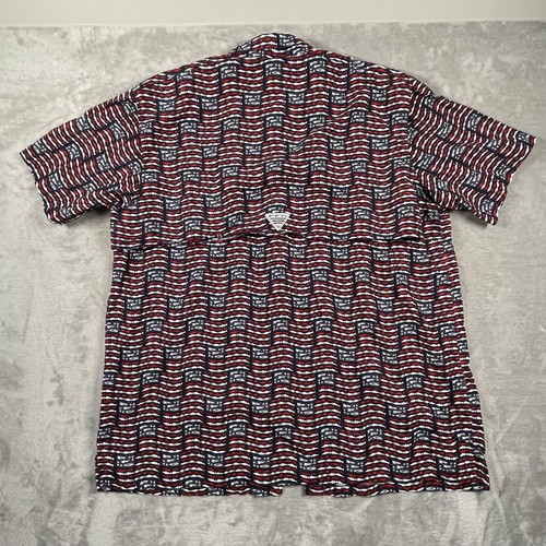 Columbia PFG Shirt Mens 2XL Red White Blue Fish Print Short Sleeve Fishing - Picture 5 of 10