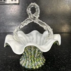 Murano Multicolour Spatter Glass Basket Hand Blown Ruffled Top Floral Vase