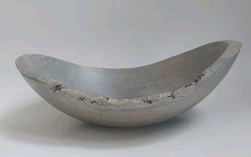 Signed Spencer Peterman Gray Driftwood Oak 13" Live Edge Wooden Oval Bowl
