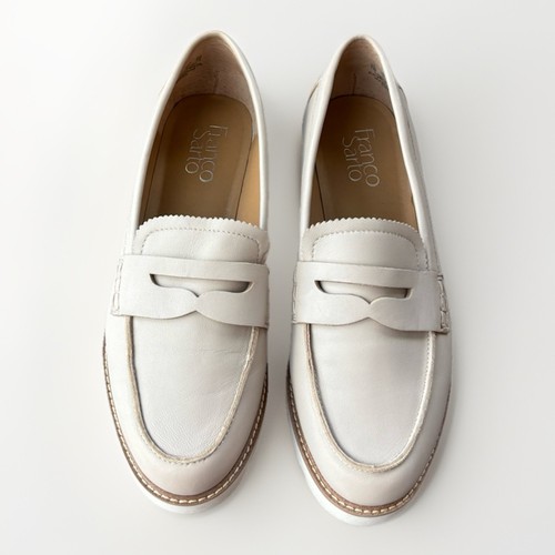 Franco Sarto Cedra Cream Leather Slip On Penny Loafers Size 7 Classic Shoes - Picture 2 of 8