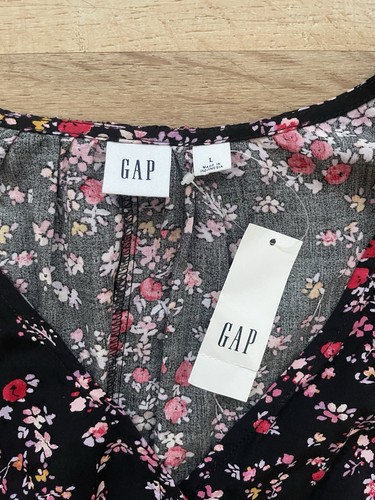 GAP Floral Long Sleeve Mini Dress Black Pink Red Button Front NWT Size L Boho - Picture 3 of 4