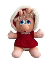 Vintage 1987 Baby Miss Piggy Plush Muppet Babies Red Dress Bonnet Jim Henson 10i