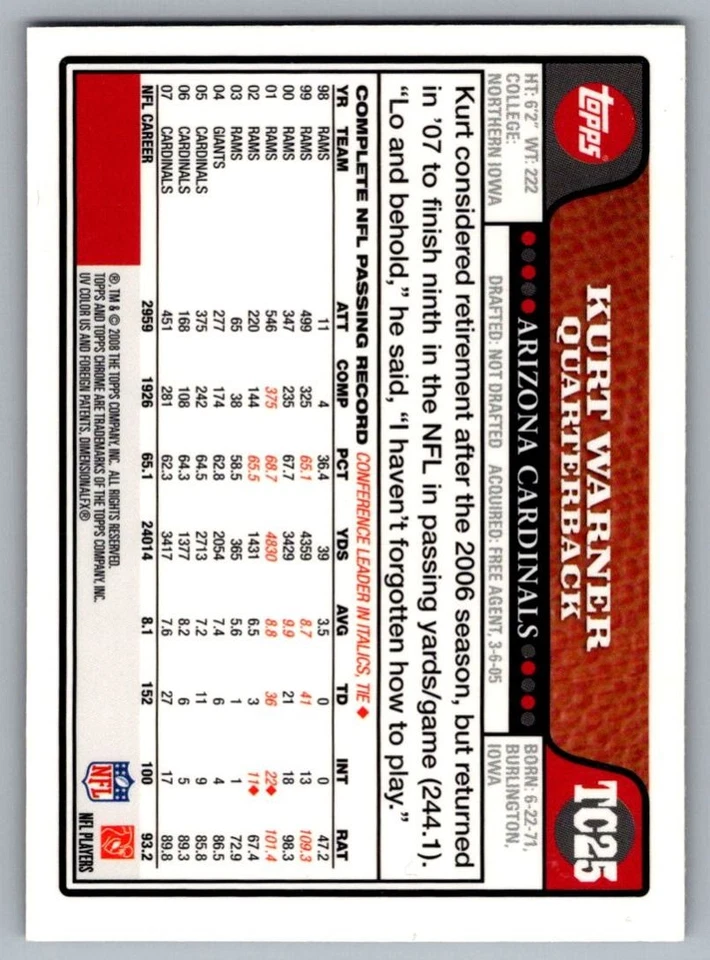 2009 Donruss Limited Pro Bowl Materials Quad Kurt Warner/Larry Fitzgerald/Anquan - Image 2 of 2