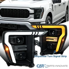 Fit 2021-2023 Ford F150 Smoke Projector Headlights LED Sequential Signal Lamps