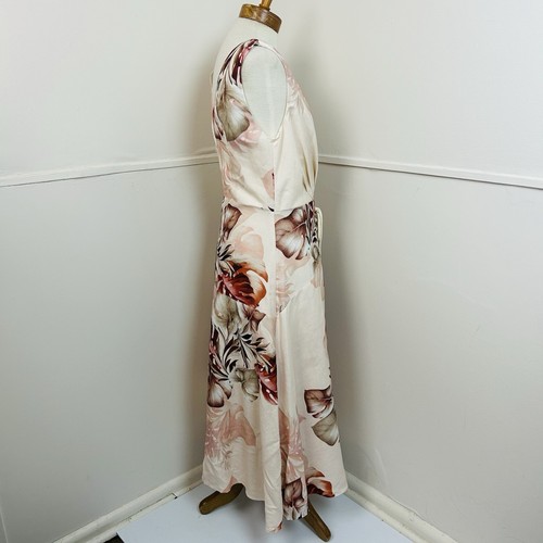 Womens Lover the Label Jamila Midi Dress Size 12 Cream Floral Monstera Linen - Picture 8 of 13