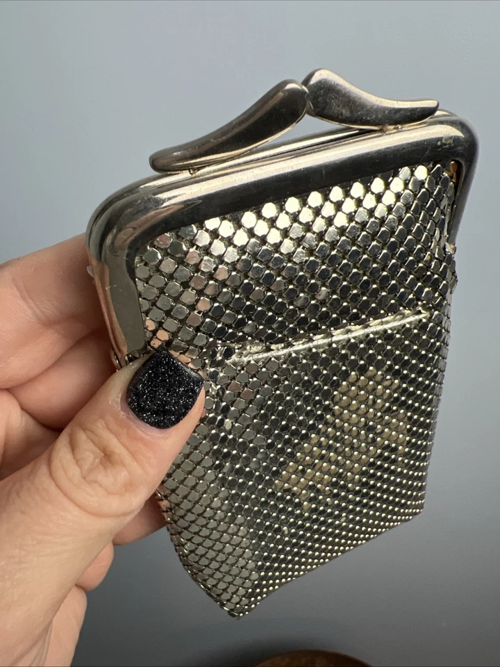 Porta-cigarro vintage Whiting and Davis malha dourada bolsa moeda estojo de óculos - Imagem 4 de 4