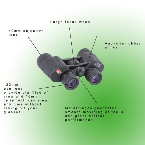 Binger long eye relief 8x40 binoculars 8x power 40mm objective Metal body - Picture 7 of 7