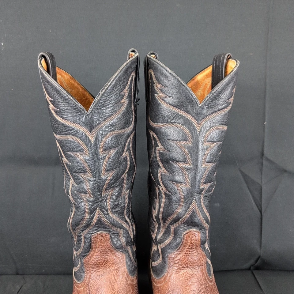 复古 Tony Lama 牛仔靴 8.5 D 码 #6171 黑色和棕色  — 第 4/4 张图片