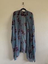 Angie Kimono Cardigan Open Front Lightweight Loose Cover Up One Size Blue Floral