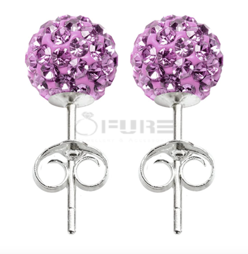 Pair of Crystal Disco Shamballa Ball 925 Sterling Silver 8MM Round Stud Earrings - Picture 74 of 108