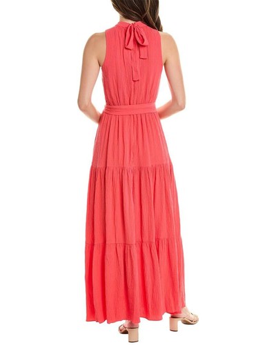 Anne Klein Women's Tiered TIE Neck Maxi Dress Red Pear Size 14 - Picture 2 of 2