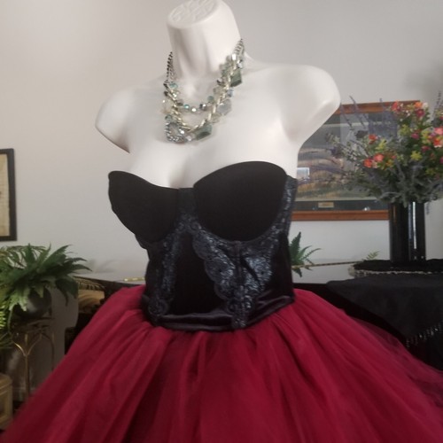 Gonna Victoria's Secret nera velluto pizzo corsetto corsetto bustier tulle TG 34C - Foto 3 di 15