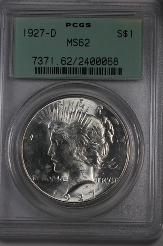 1927-D 1.00 PCGS MS 62  Peace Dollar,  $1