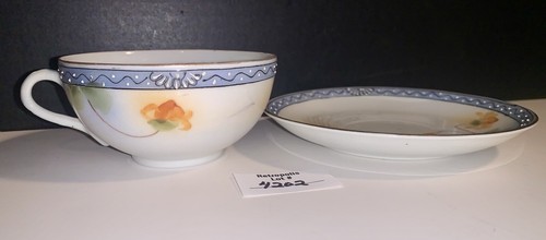 S&K Hand Painted Floral Moriage Blue & Yellow Teacup & Saucer - Picture 9 of 19