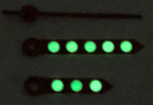 Watch Dial Hour Minute Seconds Hands RED / GREEN LUMINOUS 120/70/20  NEW parts - Picture 8 of 9