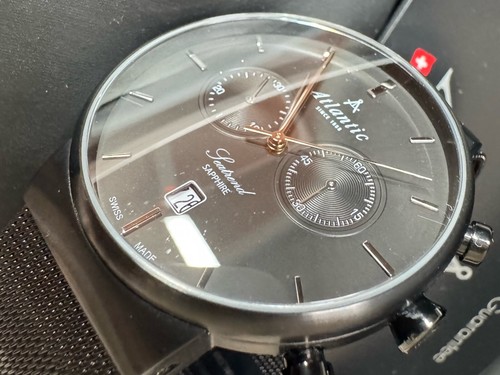 NEW Atlantic Seatrend Black Sapphire | Swiss Luxury Men's Watch & Milanese Loop - Picture 4 of 6