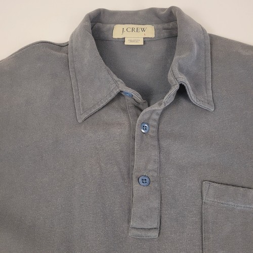 J. CREW Men's Cotton 3 Button Collard Pullover Sweater Large Pocket Gray - Picture 4 of 7