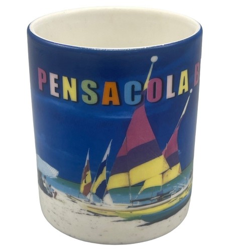 pensacola beach coffee cup mug sail boats blue the postcard company 3x3.5" READ